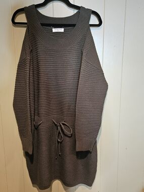 Full Circle Trends Olive Green,  Knit Sweater Dress 2X Cozy Cold Shoulder